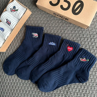 Calcetines de tobillo bordados – Paquete de 4 | Mezcla de algodón unisex