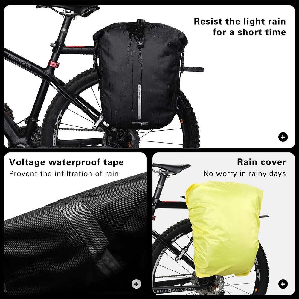 Waterproof Bike Pannier Bag 20L Rear Rack Travel & Shoulder Backpack