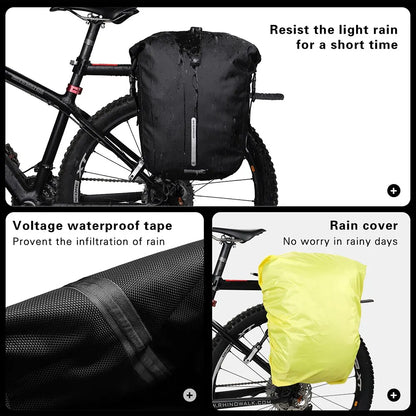 Waterproof Bike Pannier Bag 20L Rear Rack Travel & Shoulder Backpack