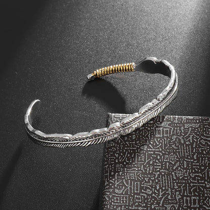 Feather Cuff Bracelet Adjustable Metal Bangle for Men & Women