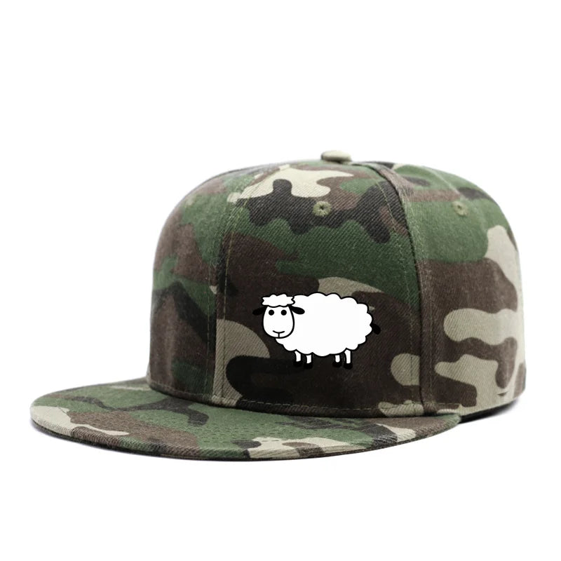 Sheep Pattern Baseball Cap - Adjustable Flat Brim Unisex Street Style Hat
