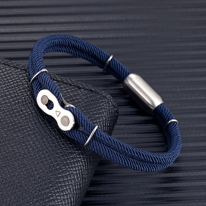 Biker Chain Magnetic Bracelet Rugged Rope & Rock Style
