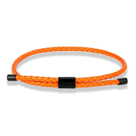 Braided Leather & Steel Adjustable Bracelet – Unisex Charm Style