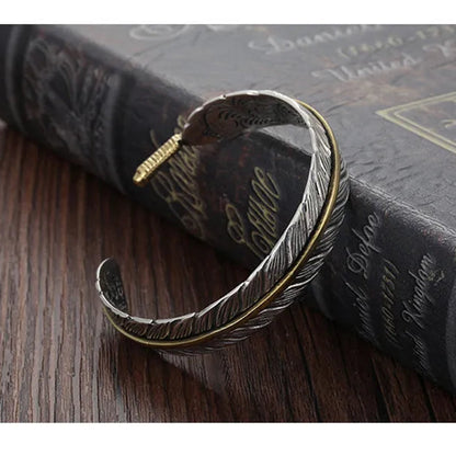 Wild Spirit Feather Cuff  Adjustable Silver Bracelet for Men