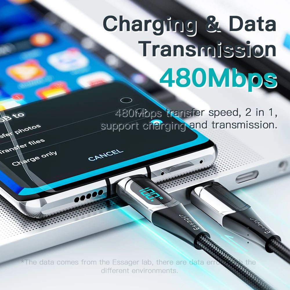 USB Type-C To USB C Cable 100W/5A PD Fast Charging Charger Cable