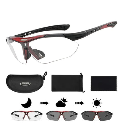 Photochromic Cycling Sunglasses - UV400, 152mm Wide, CE Certified, With/Without Case