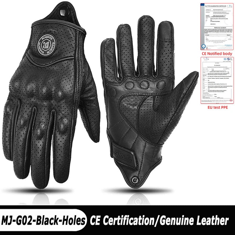 Classic Vintage Leather Riding Gloves Touchscreen, Unisex, Motorcycle & Cycling
