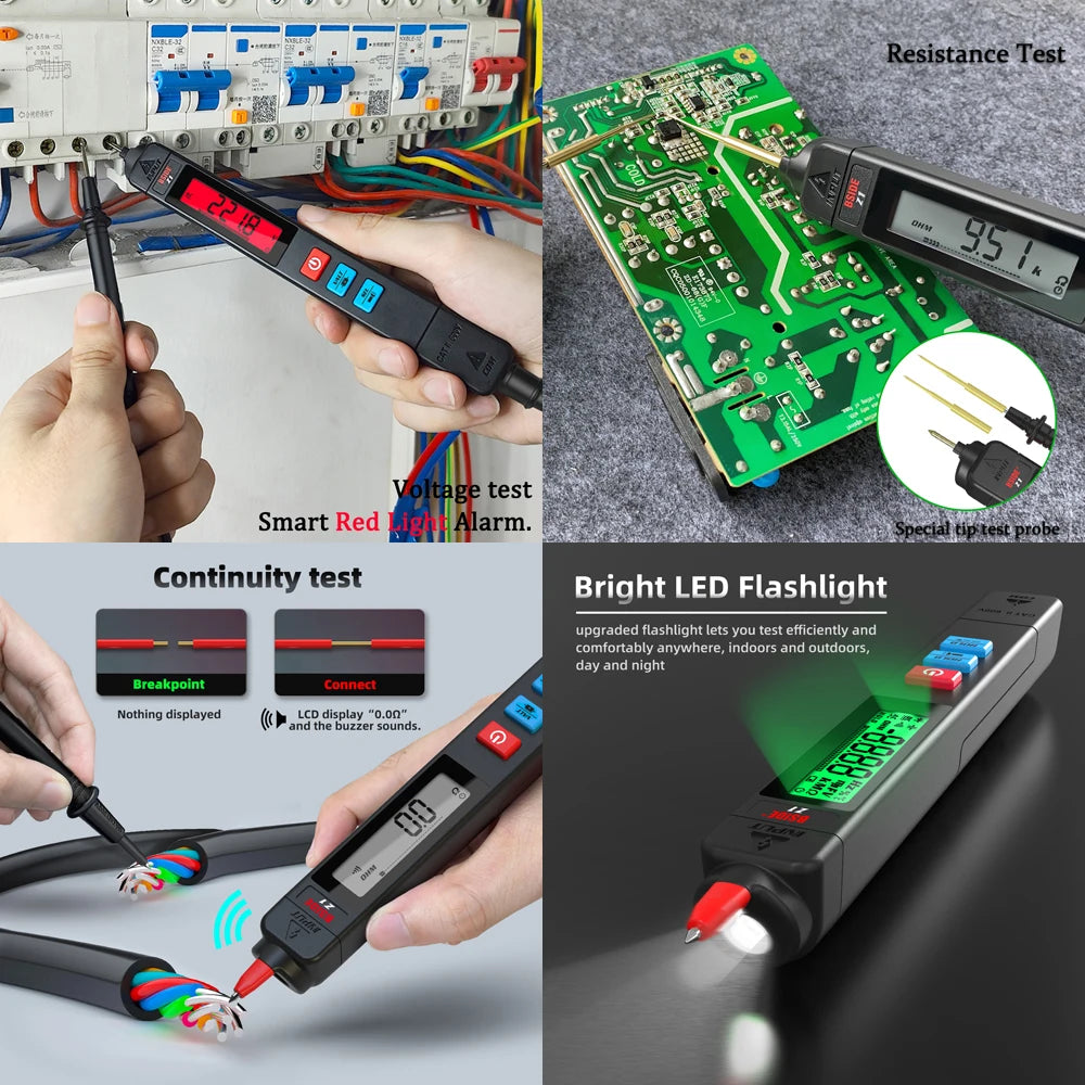 Digital multimeter, voltage detector, tester, contactless smart electric pen, NCV, live cable continuity test, Hz ohms, DC, AC meter