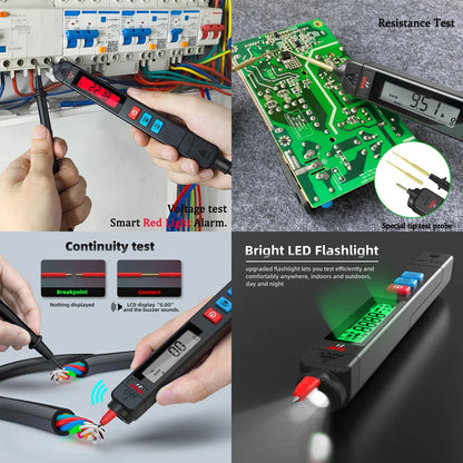 Digital multimeter, voltage detector, tester, contactless smart electric pen, NCV, live cable continuity test, Hz ohms, DC, AC meter