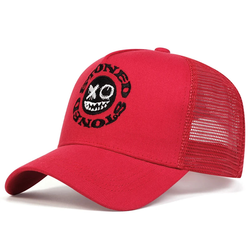 STONED Smiley Face Baseball Cap - Mesh Trucker Hat Unisex