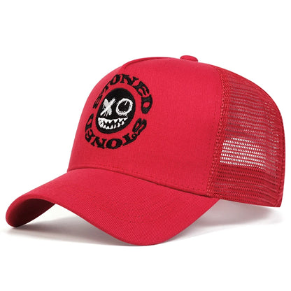 STONED Smiley Face Baseball Cap - Mesh Trucker Hat Unisex