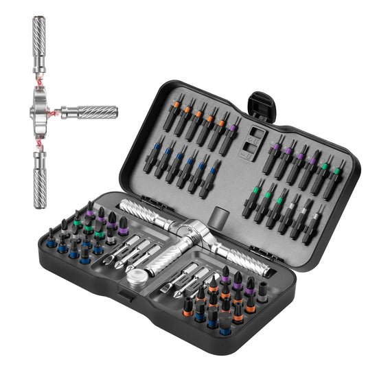 66-in-1 Magnetic Ratchet Screwdriver Set - T-Handle, Chrome-Vanadium, 66 Bits