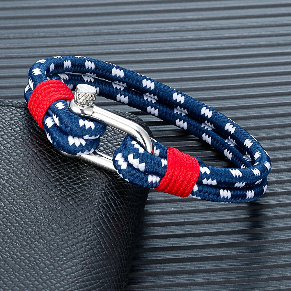 Double Strand Rope Bracelet - Stainless Steel Shackle, 4 Colors, 4 Sizes, Unisex