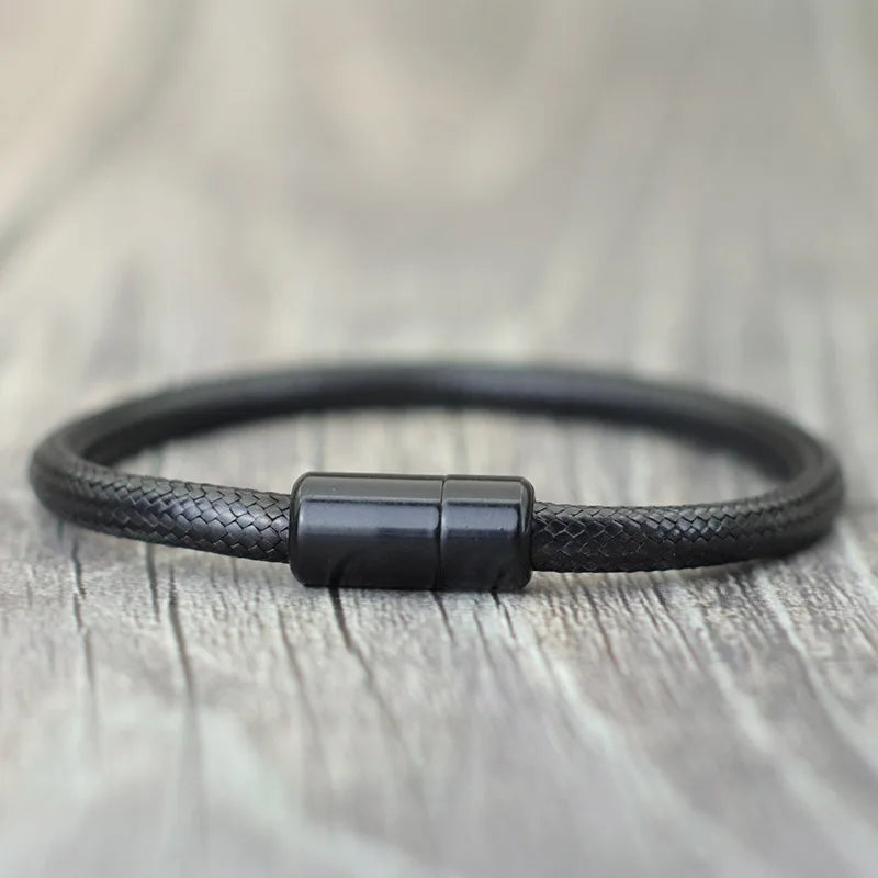 IronTide Leather and Rope Punk Bracelet with Magnetic Closure