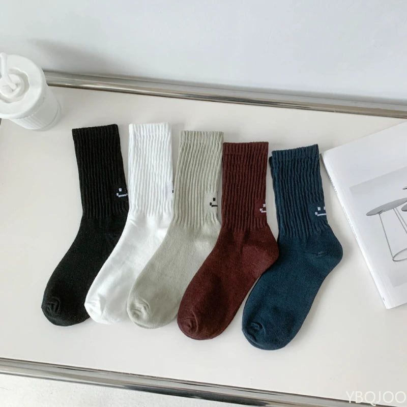 Calcetines de tripulación, paquete de 5 unidades, colores sólidos variados, tejido de poliéster, talla única, unisex