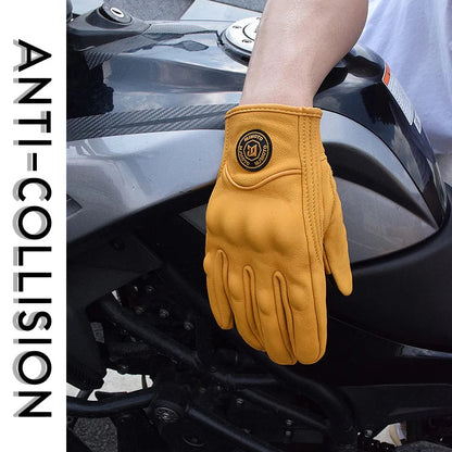 Yellow glove on a motorcycle with 'Anti-Collision' text
