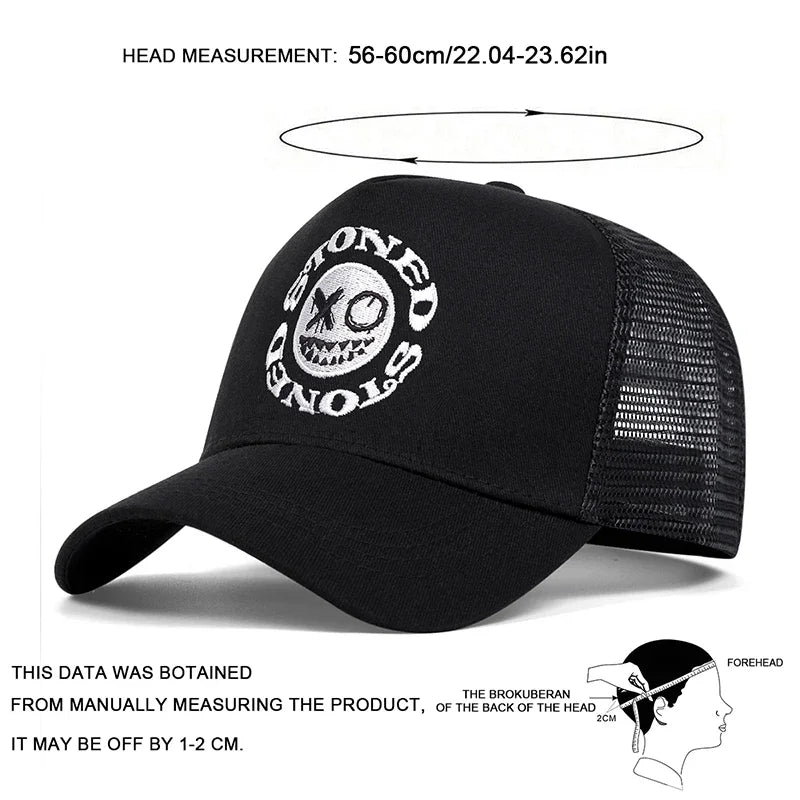 STONED Smiley Face Baseball Cap - Mesh Trucker Hat Unisex
