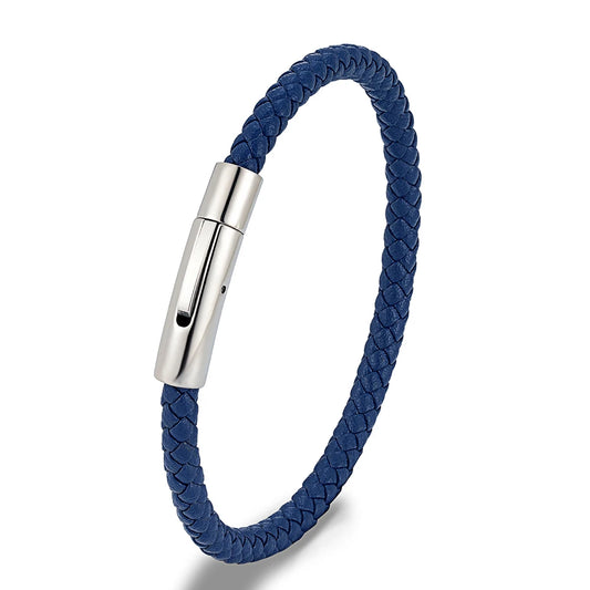 Pulsera de cuero trenzado con cierre magnético para hombre y mujer