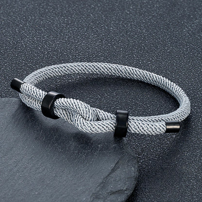 Adjustable Rope Bracelet Black Steel Charm, Waterproof & Durable
