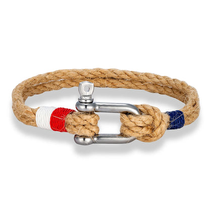 Hemp Rope Bracelet - Stainless Steel Shackle