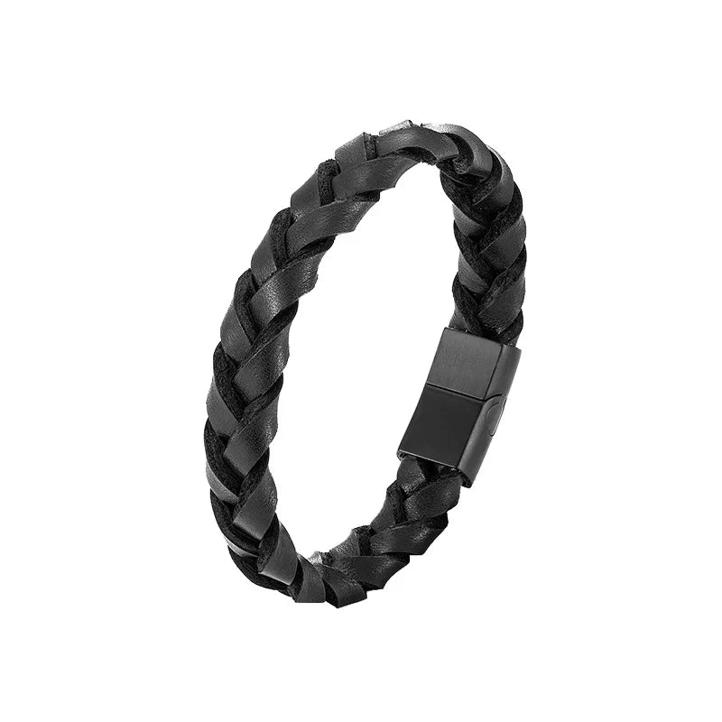 Race Line Brushed Black Leather & Steel Men’s Bracelet