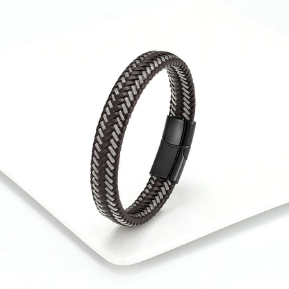 Stainless Steel Braided Leather Bracelet Elegant Style