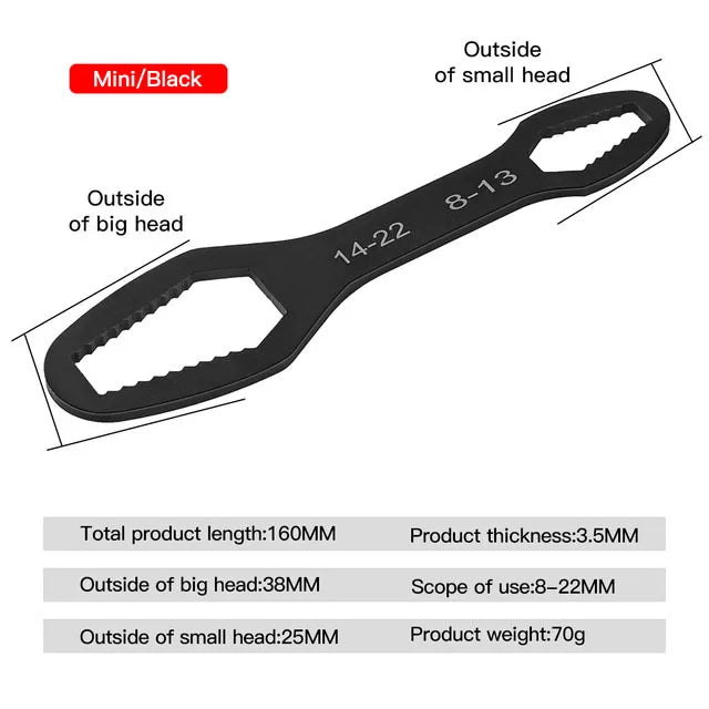 Universal Torx wrench 8-22 mm, adjustable, double head key plate
