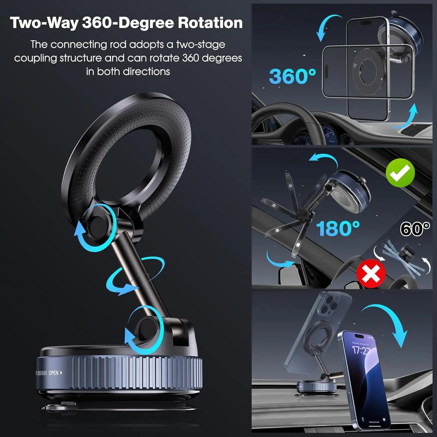 MagSafe Magnetic Phone Holder 360° Suction Mount for Car, Gym & Home