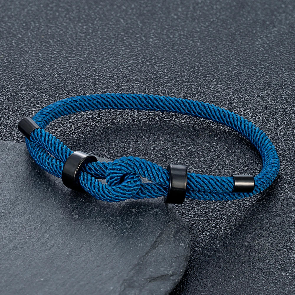 Adjustable Rope Bracelet Black Steel Charm, Waterproof & Durable