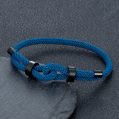 Adjustable Rope Bracelet Black Steel Charm, Waterproof & Durable