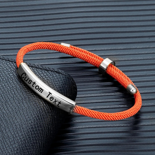 Custom Engraved Rope Bracelet - Stainless Steel, Adjustable, 15 Colors, Personalized