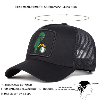 Alien Embroidery Baseball Cap - Mesh Trucker Hat Unisex