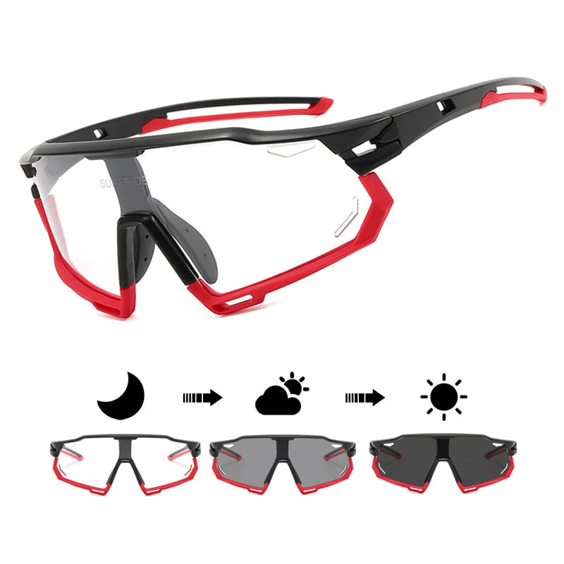Photochromic Cycling Sunglasses - UV400, 152mm Wide, CE Certified, With/Without Case