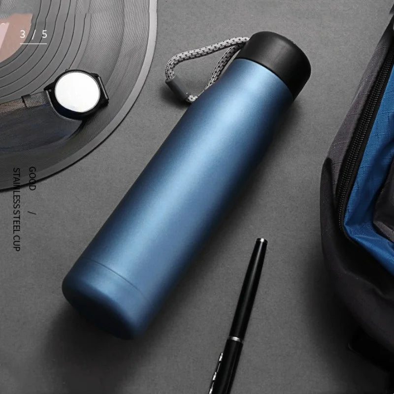 Vacuum Thermos Bottle - Stainless Steel, 550ml, Carry Rope, 5 Colors, Hot & Cold