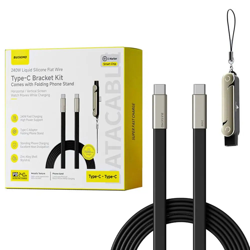 240W USB-C Cable with Phone Stand – Ultra-Fast Charging & 480Mbps Data Transfer