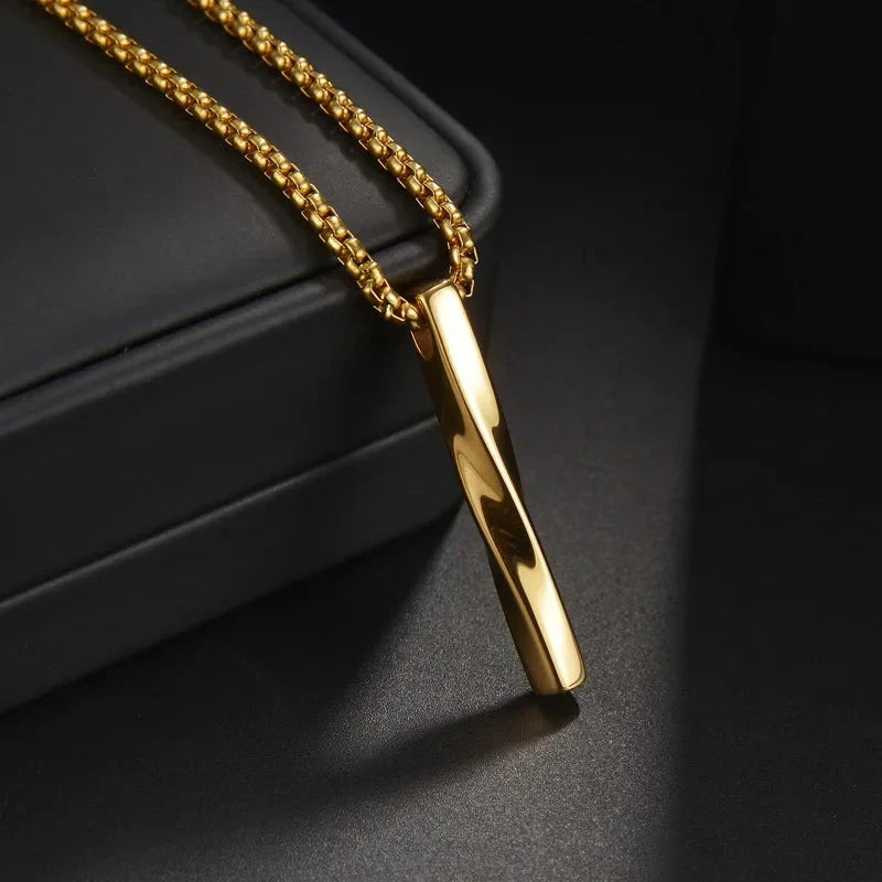 Men’s Stainless Steel Spiral Cylinder Pendant Necklace  Elegant Geometric Charm for the Modern Man deideas