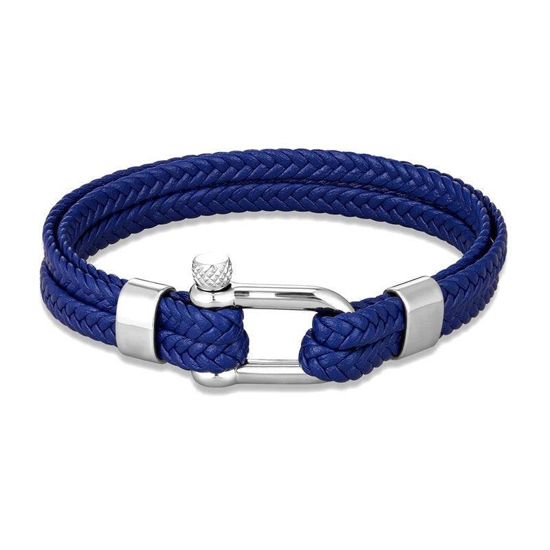 Nautical Anchor Bracelet - Braided Leather, Stainless Steel