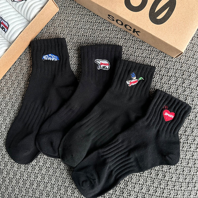 Calcetines de tobillo bordados – Paquete de 4 | Mezcla de algodón unisex