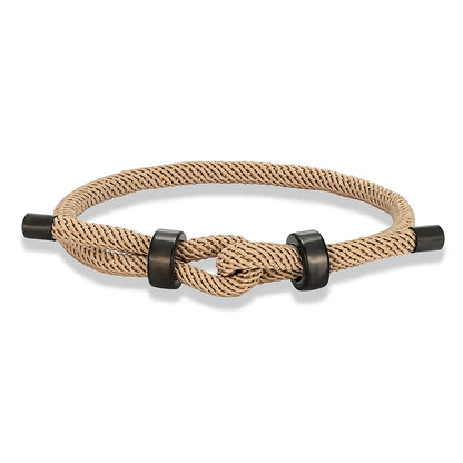 Adjustable Rope Bracelet Black Steel Charm, Waterproof & Durable