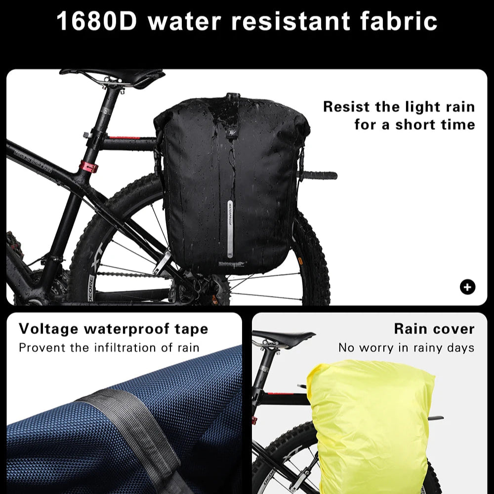 Waterproof Bike Pannier Bag 20L Rear Rack Travel & Shoulder Backpack