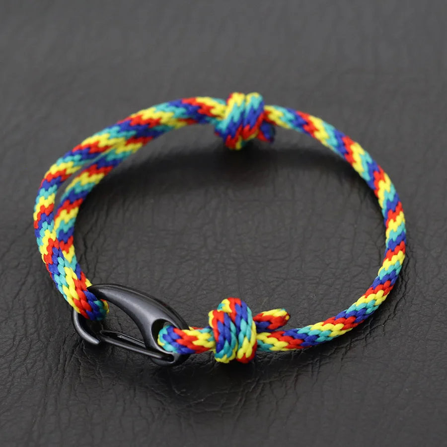 New Handmade Ethnic String Bracelet For Men Marine Fabric Nautical Braslet Black D Buckle Climbing Rope Braclet Beach Pulseria deideas