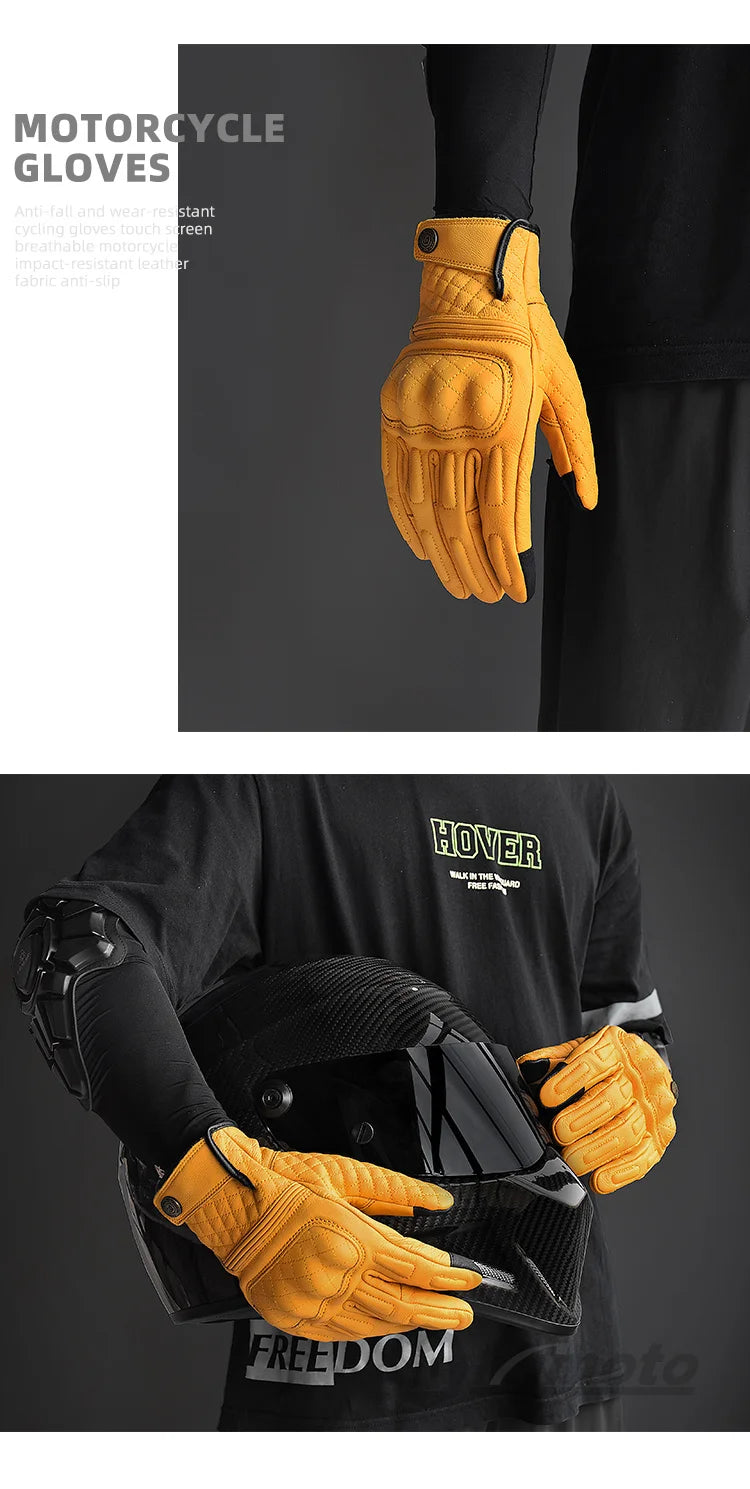 Yellow motorcycle gloves with black background