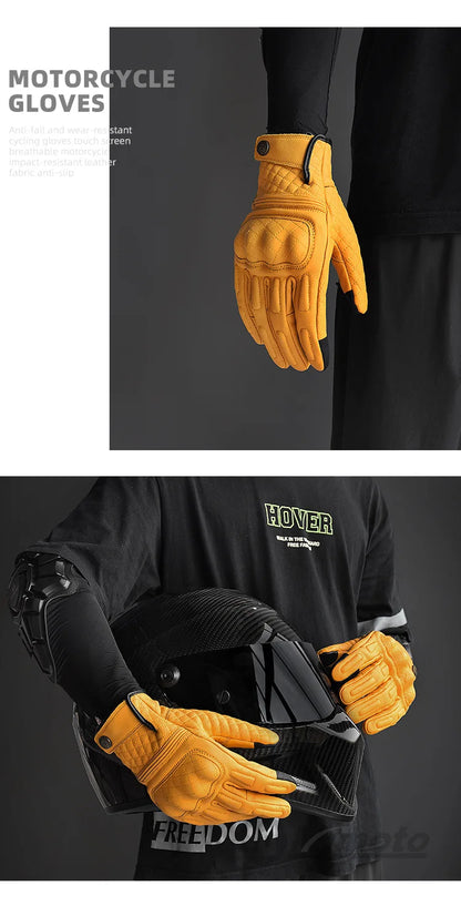 Yellow motorcycle gloves with black background