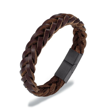 Race Line Brushed Black Leather & Steel Men’s Bracelet