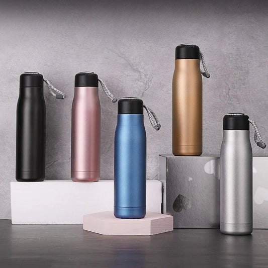 Vacuum Thermos Bottle - Stainless Steel, 550ml, Carry Rope, 5 Colors, Hot & Cold