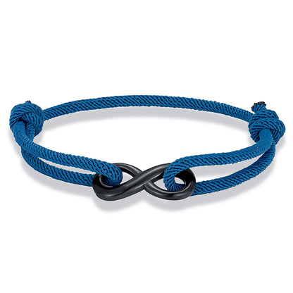 Infinity Duo Bracelet Adjustable Black Rope & Steel