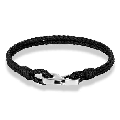 Pulsera de piel auténtica de 3 mm – Hebilla cuadrada de acero 316L | Estilo clásico para hombre