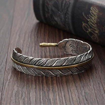 Wild Spirit Feather Cuff  Adjustable Silver Bracelet for Men