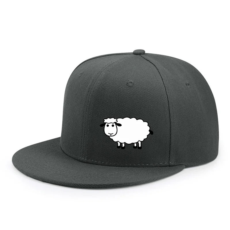Sheep Pattern Baseball Cap - Adjustable Flat Brim Unisex Street Style Hat