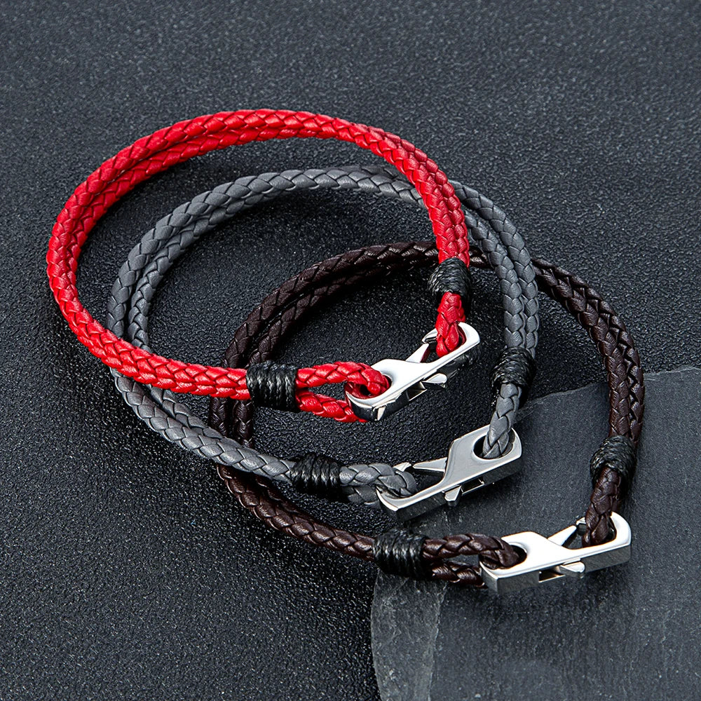 Pulsera de piel auténtica de 3 mm – Hebilla cuadrada de acero 316L | Estilo clásico para hombre